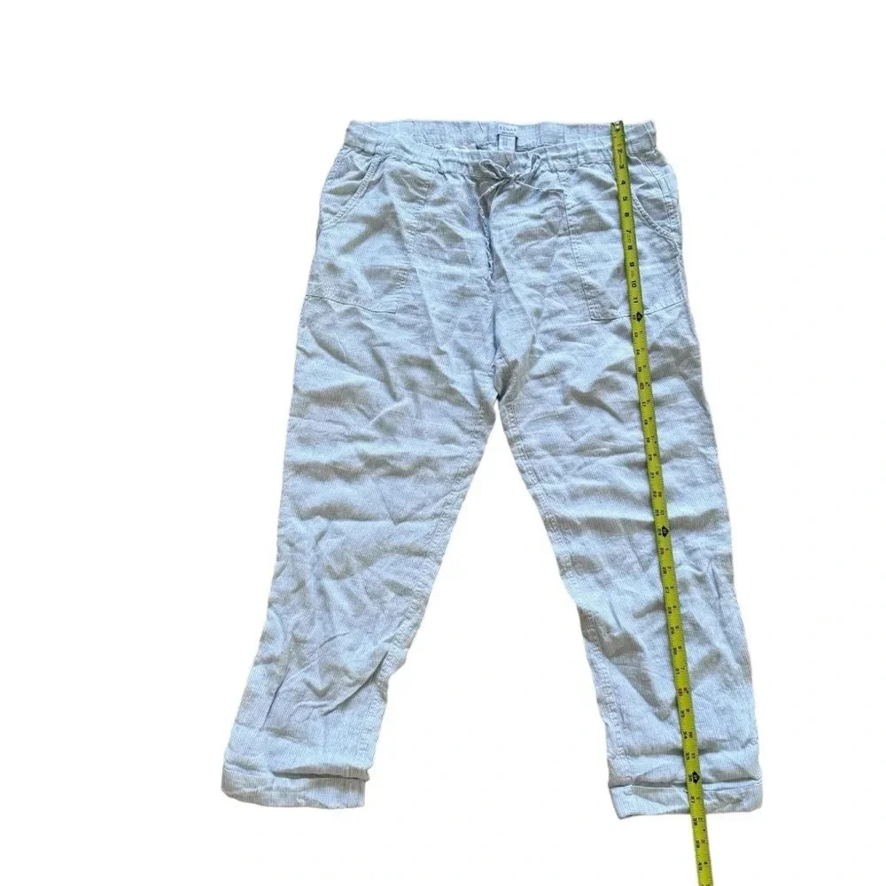 Kenar 100% Linen Striped Pants Trousers Blue White Roll-up Drawstring XL - Picture 3 of 10